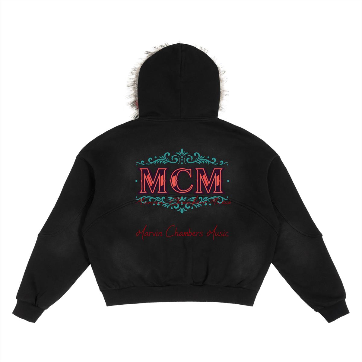 MCM Logo - Heavyweight Hoodie in black fleece with a back graphic featuring colorful MCM lettering and decorative scrollwork.