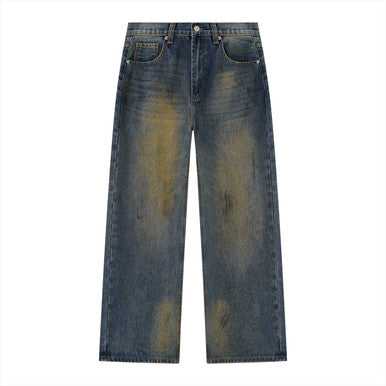 Men's Vintage Wash Wide Leg Denim Jeans