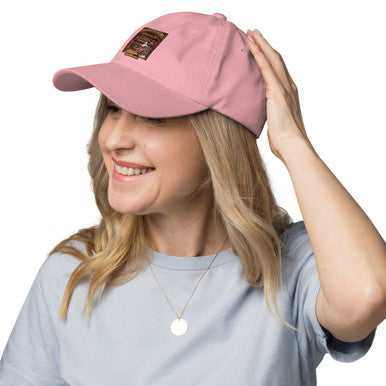 Boots and Beers dad hat in dusty pink cotton with a curved brim and small rectangular front patch