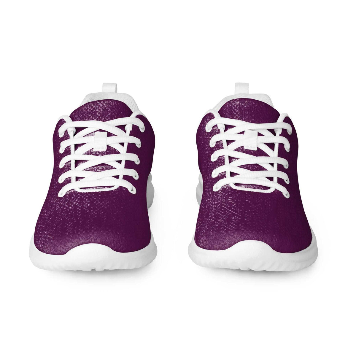 Purple slip on sneakers with a textured fabric upper, white laces, and thick white rubber soles